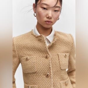 Mango Embellished Button Tweed Jacket